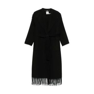 SIMKHAI Jassen, Dames, Zwart, S, Wol, Carrie Fringe Robe Coat
