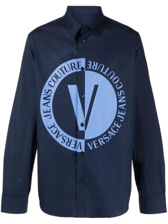 Versace Jeans Couture logo-print cotton shirt - men - Cotton - 52 - Blue