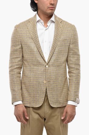 Corneliani Blazer Semifoderato in Misto Lino Motivo Gingham Corneliani