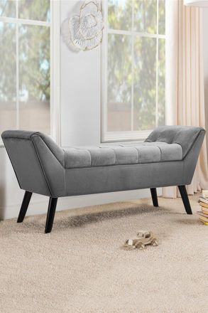 Living and Home Tufted Velvet Buttoned Bench with Raised Arms
