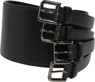 Dolce & Gabbana Zwarte Leren 4-Straps Metalen Multi-Buckle Riem