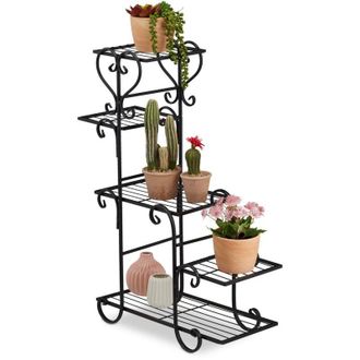 Relaxdays Relaxdays Scaffale Portavasi, 5 Ripiani, Design retrò, Mobile Portafiori Metallo, 75x56x23 cm, Tavolino per Vasi, Nero, 1 pz
