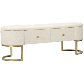 Dmora Dmora - Mesa Golfo, Banco Multiusos, Asiento De Invitados, Cofre Multifuncional, 120x40 H43 Cm, Blanco Y Oro