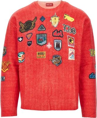 Diesel Maglione in lana con patch stampate K-Patcy - - Knitwear - Donna - Rosso - L
