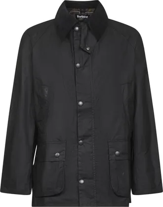 Barbour Jassen, Heren, Zwart, S, Katoen, Zwarte gewaxte katoenen jas met tartan voering