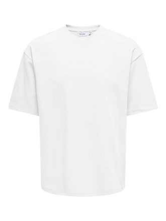 Only & Sons Rundhalsshirt ONLY & SONS ONSCASPIAN AUT SS TEE, Herren, Gr. XL, weiss (wei&szlig;), Jersey, Obermaterial: 61% Baumwolle, 22% Elastomultiester, 17% Polyeste