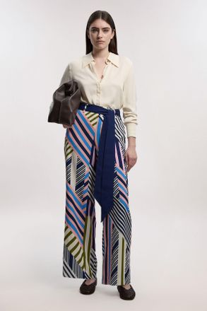Karen Millen Womens Geo Print Twill Woven Wide Leg Trouser - Multicolour - Size 12 UK