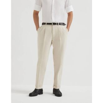 Brunello Cucinelli Mens Off White Cotton Pleated Trousers, Size 50