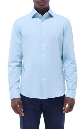 Bugatchi Devon Micro Houndstooth OoohCotton Button-Up Shirt in Turquoise at Nordstrom Rack, Size X-Large