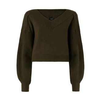 Pinko Ringhio Trui - Dames - V-hals truien - Groen - L - Wol - Truien & Vesten