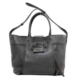 Tod's Black Leather Shopping Bag Tote Bag (Pre-Owned)