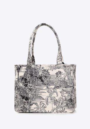 Wittchen Dames Jacquard Shopper Bag met Kwastje, Zwart en Cr&egrave;me