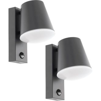 Loops 2 PACK IP44 Outdoor Wall Light & PIR Sensor Anthracite Steel 1x 10W E27 in Metallics