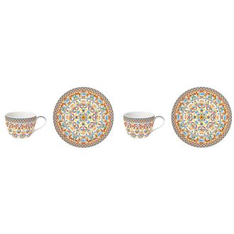 Easy Life Set of 2 porcelain cups 240 ml. & Saucers in color box MEDITERRANEAN ORANGE