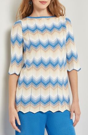 Misook Chevron Pattern Tunic Sweater in Blue/multi at Nordstrom, Size Xx-Small