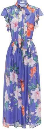 LEO LIN Abito lungo a fiori con cintura - Blu