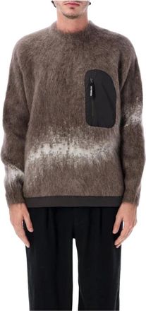 And Wander Jacquard Shaggy Knit Crew Neck - Heren - Truien - Bruin - Maat: L/Xl Wol