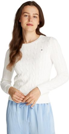 Tommy Hilfiger Womens Cable Knit Round Neck Cotton Jumper, White (Ecru), XXS