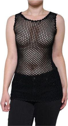Dolce & Gabbana Zwarte Mesh Mouwloze Tanktop - Dames - Tops zonder mouwen - Zwart - S - Tops