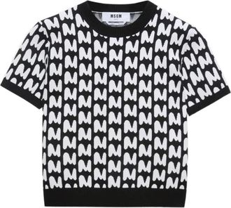 Msgm Mwave Jacquard Knit - Dames - Ronde hals truien - Zwart - S - Polyester - Truien & Vesten