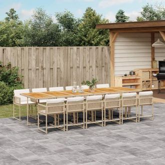 vidaXL Set Comedor De Jard&iacute;n Con Cojines 13 Pzas Rat&aacute;n Sint&eacute;tico Beige Vidaxl