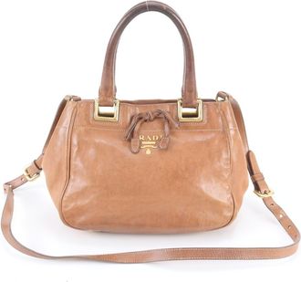 Prada Brown Leather Handbag Shoulder Bag Tote Bag (Pre-Owned)