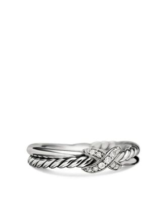 David Yurman Sterling zilveren Petite X ring met diamant (4mm)