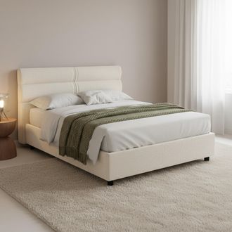 Dmora Cama Matrimonial Briaglia, Tapizado Desenfundable, Con Caj&oacute;n, Hecho En Italia, Medida Colch&oacute;n 160x200 Cm, Beige