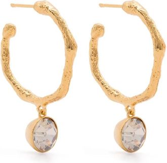 Forte_Forte Hoop Oorbellen Met Strass Hanger - Dames - Oorbellen - Geel - ONE Size - Accessoires