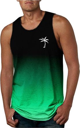 Generic Mens Vest Exercise Swimming Beach Shirt Sleeveless Gradient Shirt Fitness Gym Fitness Training V Back Shirts Men (Light Green, XXXXL)