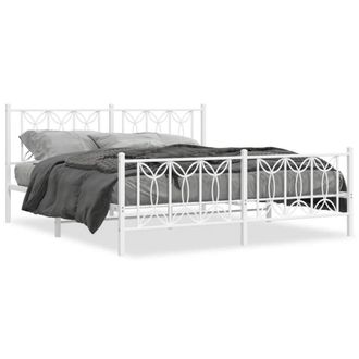 Berkfield Home Metal Bed Frame without Mattress with Footboard White 183x213cm | Size: 183x213 cm