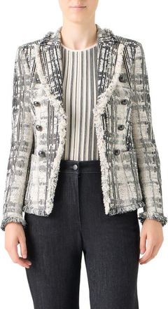 Akris Fringed Mixed Tweed Jacket in Cream-Black at Nordstrom, Size 16