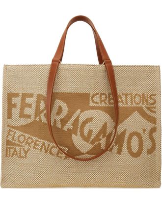 Ferragamo Shopper met geborduurd logo - Beige