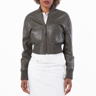 Loewe Womens Cropped Leather Bomber Jacket, Brand Size 36 ( US Size 4 )