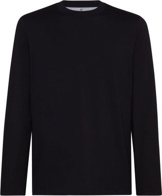 Brunello Cucinelli round-neck long-sleeve T-shirt - men - Polyester/Cotton - 4XL - Black