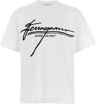Ferragamo White Logo Print T-Shirt
