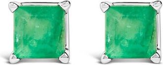 House of Brilliance 14K Gold 5x5MM Princess Cut Gemstone Solitaire Stud Earrings in Green Emerald | White at Nordstrom