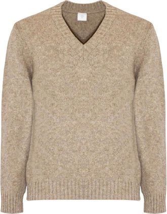 Eleventy Truien & Vesten, Heren, Beige, L, Wol, Beige Wol V-Hals Trui