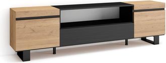 Skraut Home Mueble tv efecto madera roble y negro 200x35x57cm con patas
