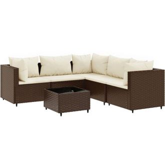 vidaXL Set Muebles De Jard&iacute;n 6 Piezas Y Cojines Rat&aacute;n Sint&eacute;tico Marr&oacute;n Vidaxl