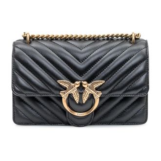 Pinko Mini Love Bag One Chevron - Dames - Schoudertassen - Zwart - ONE Size - Leer - Tassen