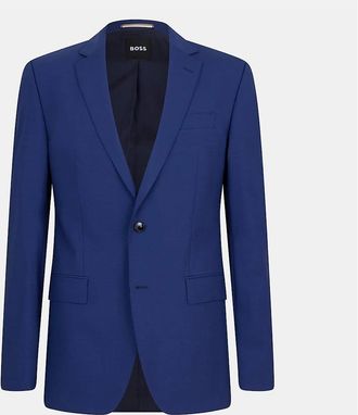 HUGO BOSS Mens Solid Patterned Single Button Notch Collared Blazer - Navy - Size: 40/Regular