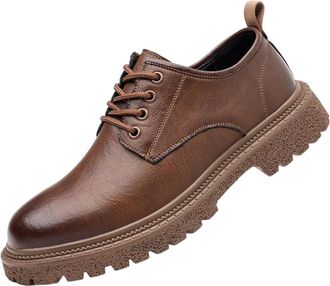 Generic Mens Vintage Leather Shoes British Style Workwear Casual Oxford Low Cut Platform Sole Wide Toe Business Casual Footwear(Brown,8.5)