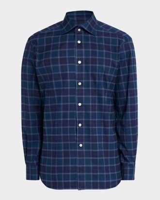 Kiton Mens Plaid Button-Front Shirt