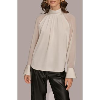 DKNY Pleated Sheer Sleeve Top in Ivory at Nordstrom, Size X-Large