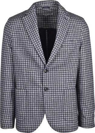 Circolo 1901 Blue/Grey Houndstooth Stretch Cotton Rounded Blazer