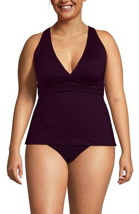 Lands End Chlorine Resistant Plunge X-Back Tankini Swimsuit Top in Dark Wine at Nordstrom, Size X-Large P