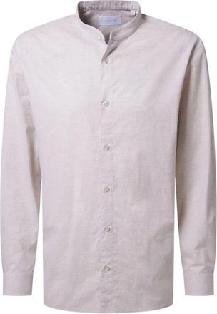 Baldessarini Katoenen en linnen overhemd met opstaande kraag - Heren - Casual Overhemden - Beige - 2XL - Katoen - Overhemden