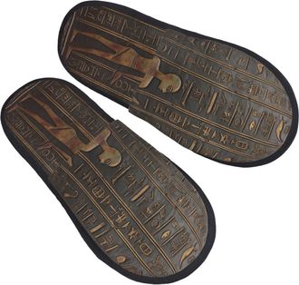 Generic Shoes Ancient Egyptian Hieroglyph Reusable Slippers Cotton Sliders For Winter Home Christmas L