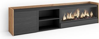 Skraut Home Skraut Home - Mueble Tv, Televisi&oacute;n, Muebles De Sal&oacute;n, Almacenaje, 212x35x50cm, Para Tv Hasta 80, Chimenea El&eacute;ctrica Xxl, Estilo Moderno, Negro Y Robl